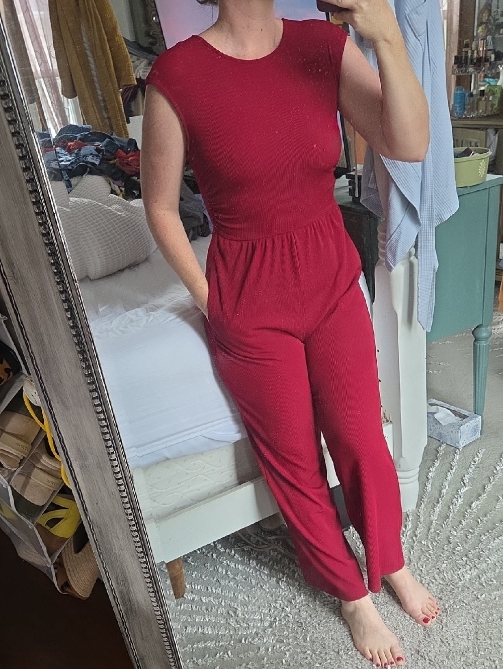 PrettyGarden Red Wide Leg Jumpsuit